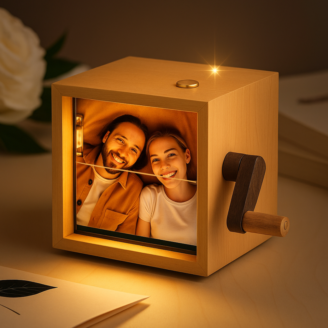 Custom photo box with a crank